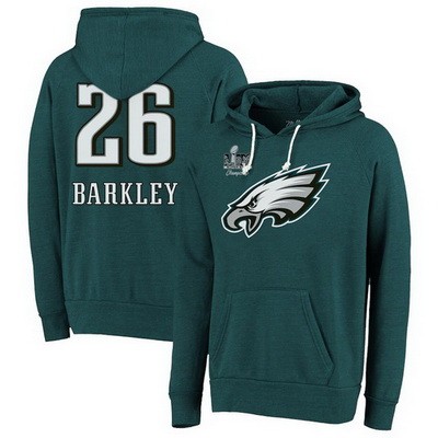 Men's Philadelphia Eagles #26 Saquon Barkley Midnight Green Super Bowl LIX Champions Tri Blend Pullover Hoodie