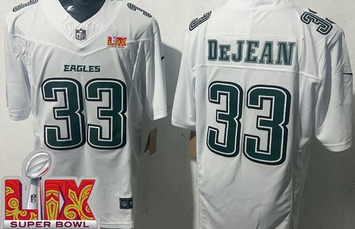Men's Philadelphia Eagles #33 Cooper DeJean Limited White Fashion Super Bowl LIX FUSE Vapor Jersey