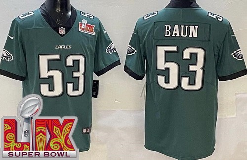 Men's Philadelphia Eagles #53 Zack Baun Limited Green Super Bowl LIX Vapor Jersey