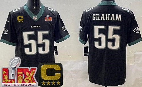 Men's Philadelphia Eagles #55 Brandon Graham Limited Black C Patch Super Bowl LIX Vapor Jersey