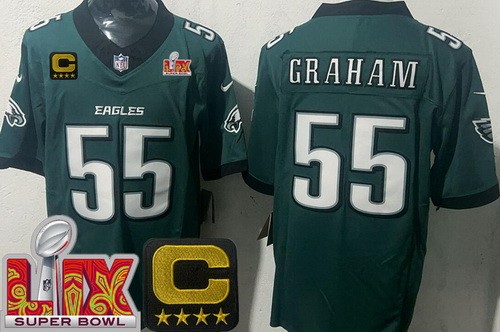 Men's Philadelphia Eagles #55 Brandon Graham Limited Midnight Green C Patch Super Bowl LIX FUSE Vapor Jersey