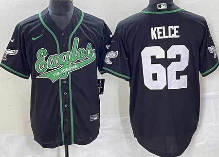 Men's Philadelphia Eagles #62 Jason Kelce Limited Black 2023 Baseball Jersey