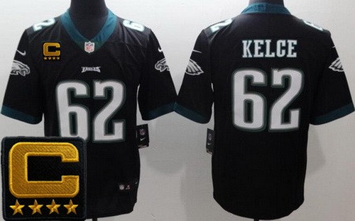 Men's Philadelphia Eagles #62 Jason Kelce Limited Black C Patch Vapor Jersey