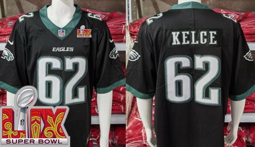 Men's Philadelphia Eagles #62 Jason Kelce Limited Black Super Bowl LIX Vapor Jersey