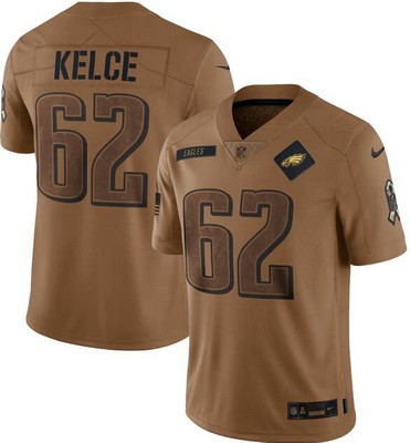 Men's Philadelphia Eagles #62 Jason Kelce Limited Brown 2023 Salute To Service Jersey