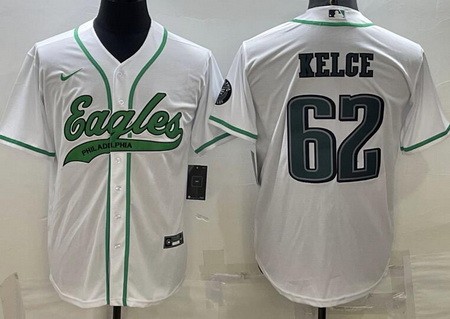 Men's Philadelphia Eagles #62 Jason Kelce Limited White Baseball Jersey