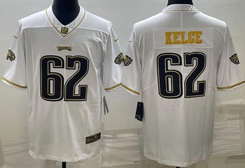Men's Philadelphia Eagles #62 Jason Kelce Limited White Gold Vapor Jersey