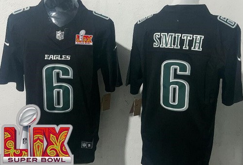 Men's Philadelphia Eagles #6 DeVonta Smith Limited Black Fashion Super Bowl LIX FUSE Vapor Jersey