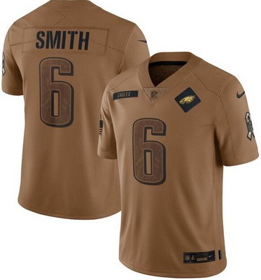 Men's Philadelphia Eagles #6 DeVonta Smith Limited Brown 2023 Salute To Service Jersey