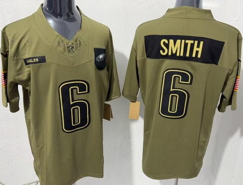 Men's Philadelphia Eagles #6 DeVonta Smith Limited Green 2025 Salute To Service Jersey