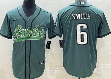 Men's Philadelphia Eagles #6 DeVonta Smith Limited Green Baseball Jersey