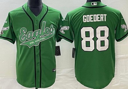 Men's Philadelphia Eagles #88 Dallas Goedert Limited Kelly Green Baseball Jersey