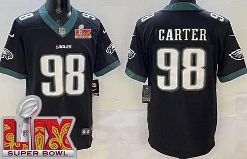 Men's Philadelphia Eagles #98 Jalen Carter Limited Black Super Bowl LIX Vapor Jersey