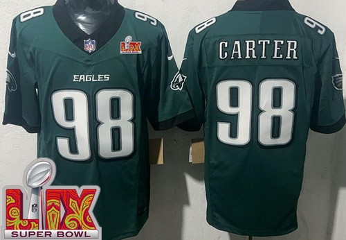 Men's Philadelphia Eagles #98 Jalen Carter Limited Midnight Green Super Bowl LIX FUSE Vapor Jersey