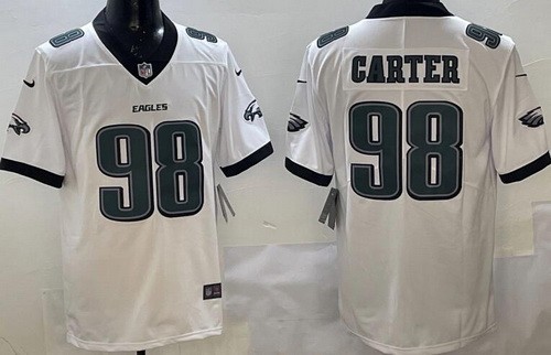 Men's Philadelphia Eagles #98 Jalen Carter Limited White Vapor Jersey