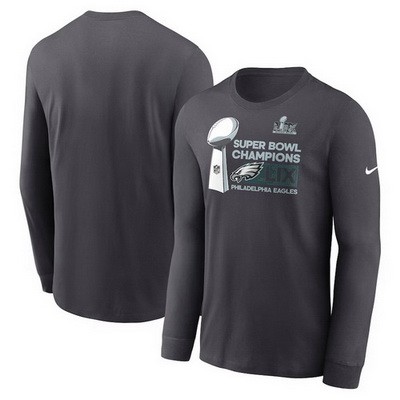 Men's Philadelphia Eagles Anthracite Super Bowl LIX Champions Locker Room Trophy Collection Long Sleeve T Shirt