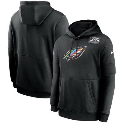 Men's Philadelphia Eagles Black Crucial Catch Sideline Performance Pullover Hoodie