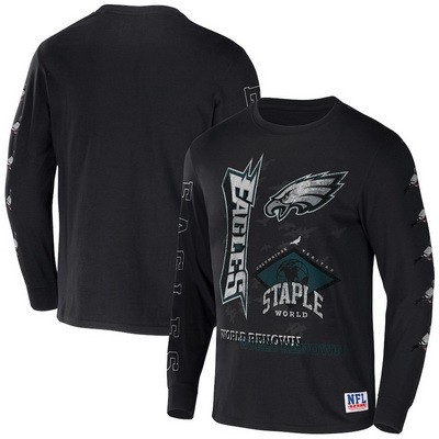 Men's Philadelphia Eagles Black NFL x Staple World Renowned Long Sleeve T Shirt