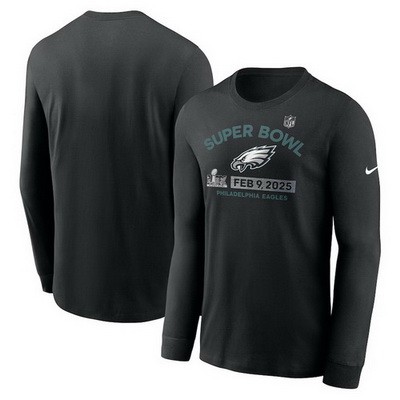 Men's Philadelphia Eagles Black Super Bowl LIX Team Logo Long Sleeve T Shirt