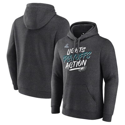 Men's Philadelphia Eagles Charcoal 2021 NFL Playoffs Bound Lights Action Pullover Hoodie