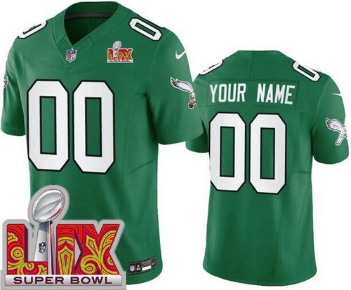 Men's Philadelphia Eagles Customized Limited Kelly Green Super Bowl LIX FUSE Vapor Jersey