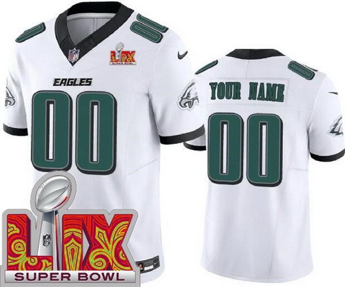 Men's Philadelphia Eagles Customized Limited White Super Bowl LIX FUSE Vapor Jersey