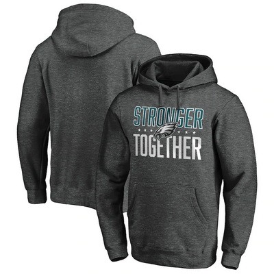 Men's Philadelphia Eagles Heather Charcoal Stronger Together Printed Pullover Hoodie 0702