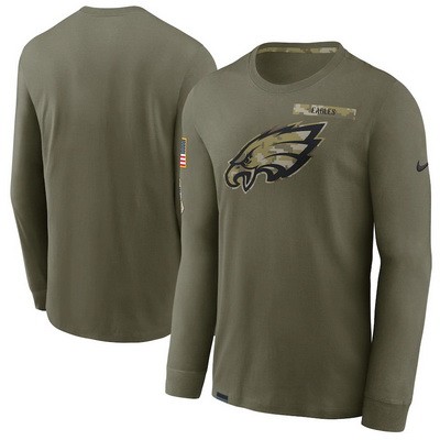 Men's Philadelphia Eagles Olive 2021 Salute To Service Performance Long Sleeve T-Shirt