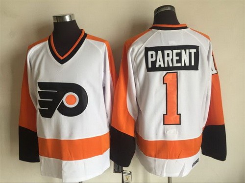 Men's Philadelphia Flyers #1 Bernie Parent White Throwback Jersey
