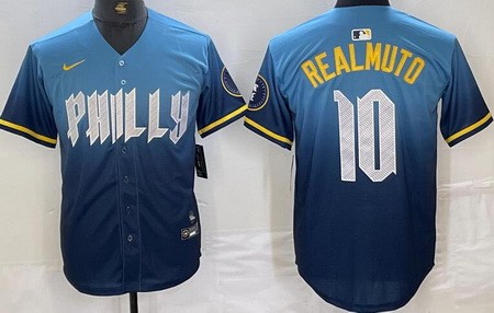 Men's Philadelphia Phillies #10 JT Realmuto Blue 2024 City Cool Base Jersey