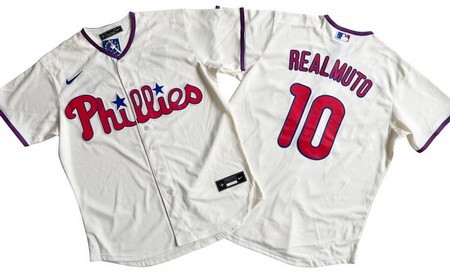 Men's Philadelphia Phillies #10 JT Realmuto Cream Cool Base Jersey