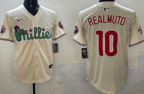 Men's Philadelphia Phillies #10 JT Realmuto Cream Fashion Cool Base Jersey