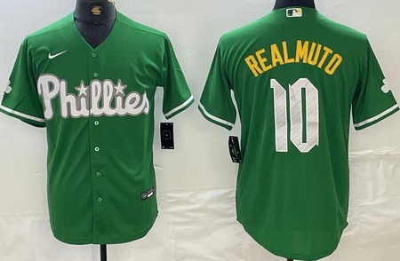 Men's Philadelphia Phillies #10 JT Realmuto Kelly Green Celtic Cool Base Jersey