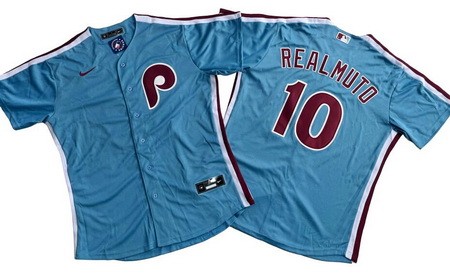 Men's Philadelphia Phillies #10 JT Realmuto Light Blue Cool Base Jersey