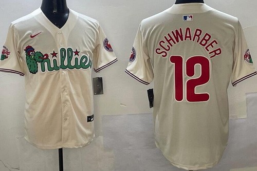 Men's Philadelphia Phillies #12 Kyle Schwarber Cream Fashion Cool Base Jersey