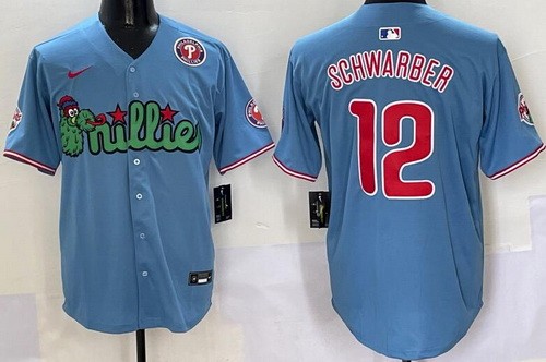 Men's Philadelphia Phillies #12 Kyle Schwarber Light Blue Fashion Limited Jersey