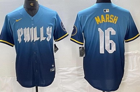 Men's Philadelphia Phillies #16 Brandon Marsh Blue 2024 City Cool Base Jersey