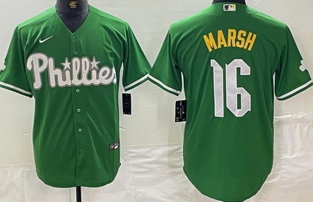 Men's Philadelphia Phillies #16 Brandon Marsh Kelly Green Celtic Cool Base Jersey