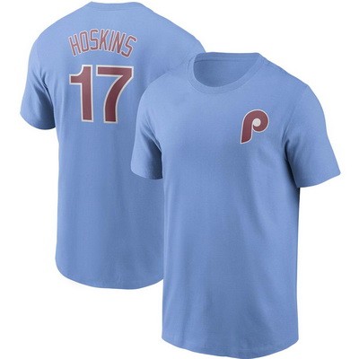 Men's Philadelphia Phillies #17 Rhys Hoskins Light Blue Printed T Shirt 112468