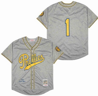 Men's Philadelphia Phillies #1 Chuck Klein Gray 1938 Throwback Jersey