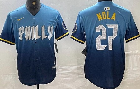 Men's Philadelphia Phillies #27 Aaron Nola Blue 2024 City Cool Base Jersey