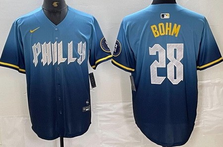Men's Philadelphia Phillies #28 Alec Bohm Blue 2024 City Cool Base Jersey