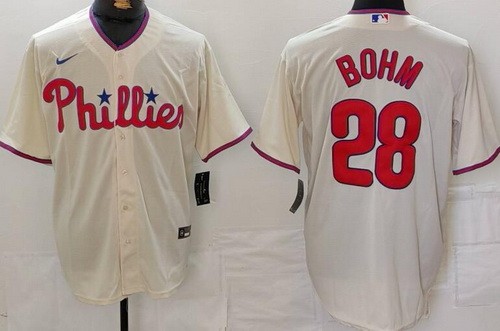 Men's Philadelphia Phillies #28 Alec Bohm Cream Cool Base Jersey