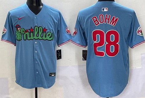 Men's Philadelphia Phillies #28 Alec Bohm Light Blue Fashion Limited Jersey