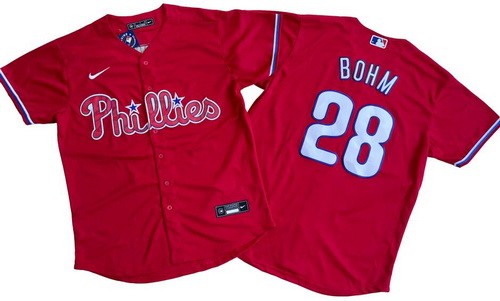 Men's Philadelphia Phillies #28 Alec Bohm Red Cool Base Jersey