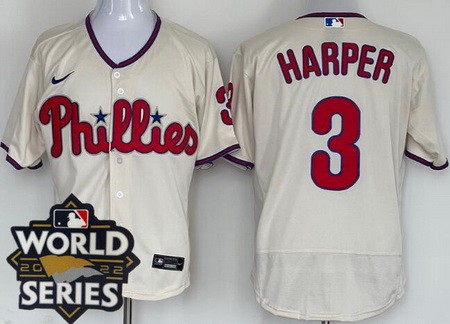 Men's Philadelphia Phillies #3 Bryce Harper Cream 2022 World Series Authentic Jersey