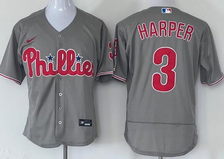 Men's Philadelphia Phillies #3 Bryce Harper Gray Authentic Jersey
