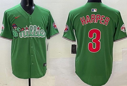 Men's Philadelphia Phillies #3 Bryce Harper Green Fashion Cool Base Jersey
