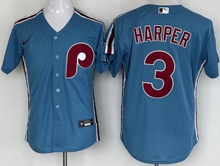 Men's Philadelphia Phillies #3 Bryce Harper Light Blue Cool Base Jersey