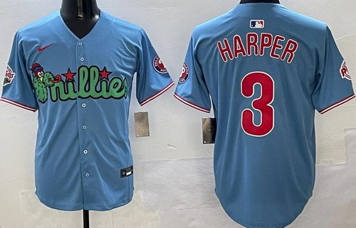 Men's Philadelphia Phillies #3 Bryce Harper Light Blue Fashion Limited Jersey